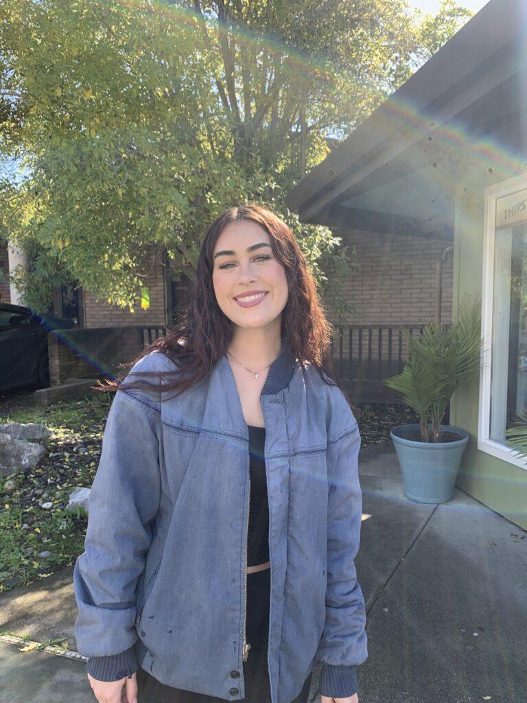 Savannah Evans, a psychology major and drip coffee barista, shares her concerns on women's and LGBTQ rights in the quad on Feb. 23, 2024. Photo by: Natalie Jean Allison. 