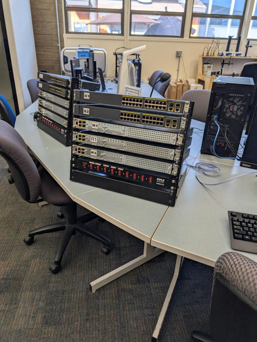 At CS 404, club members have the opportunity to play with various pieces of tech like a Cisco lab kit, which is used for configuring network equipment in a classroom setting. 